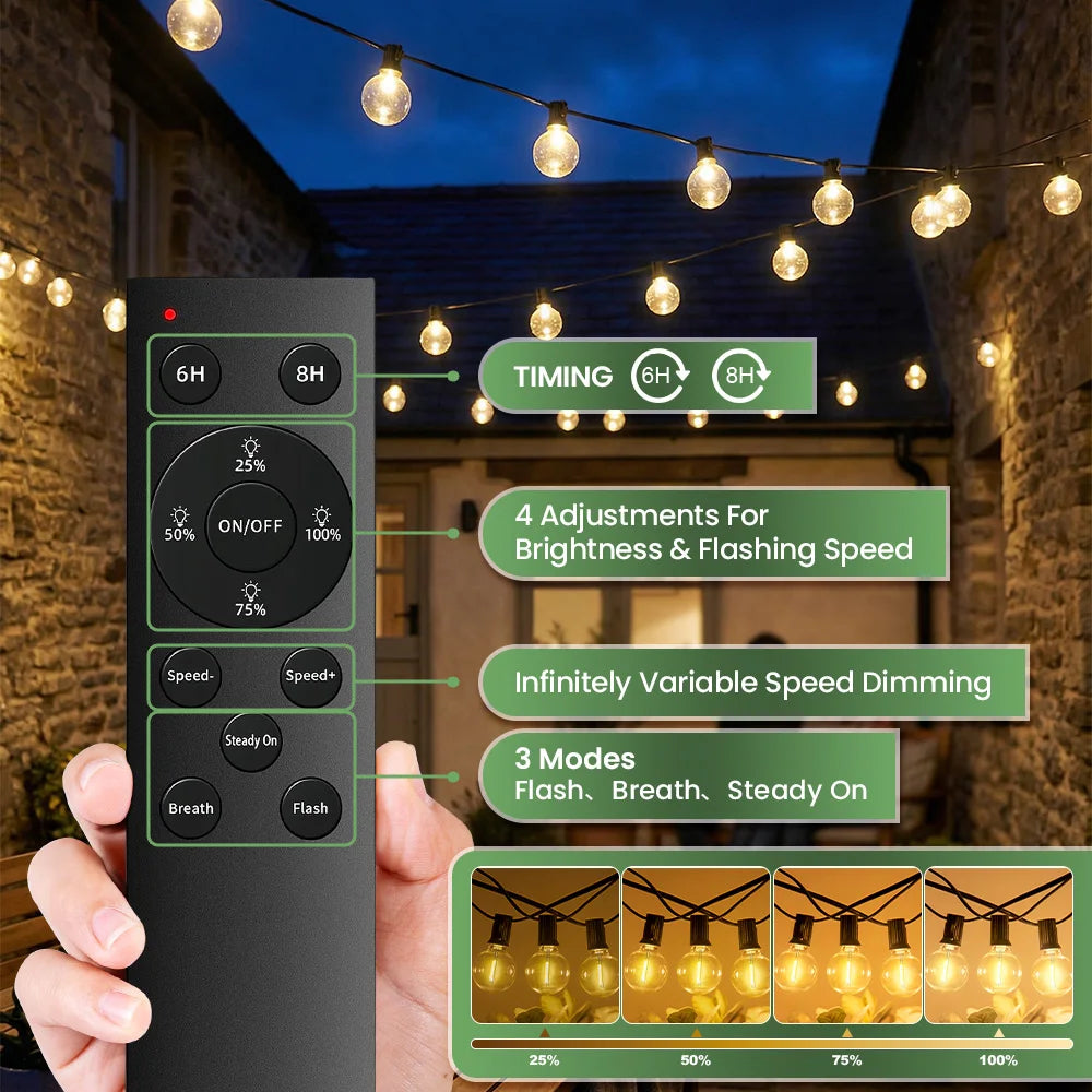 Dimmable LED Globe String Lights G40 for Patio and Garden Waterproof IP44 with Remote Control Ambient Lighting | Sansoti