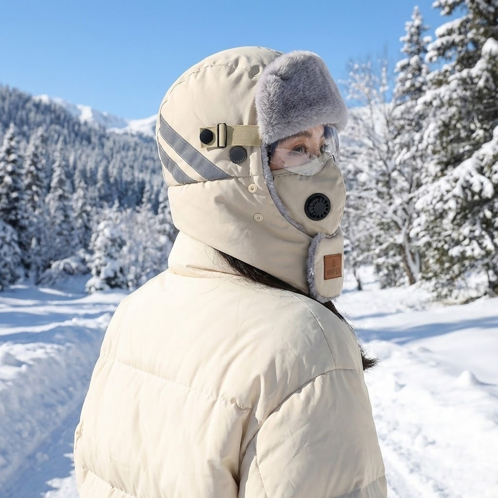 Thermische Wintermütze mit Windschutz und abnehmbarem Gesichtsmaske, unisex, zum Wandern und Skifahren im Winter | Sansoti