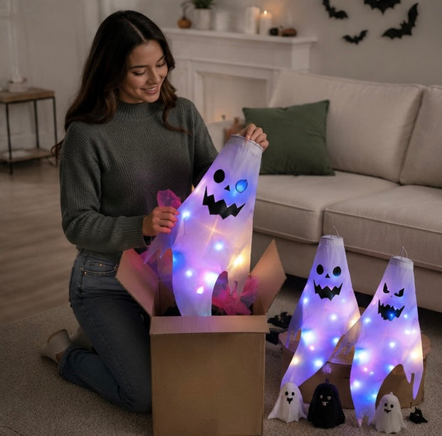 Moulin à vent fantôme lumineux 130cm à LED, décoration d'Halloween suspendue, éclairage extérieur pour jardin, décoration de fête | Sansoti