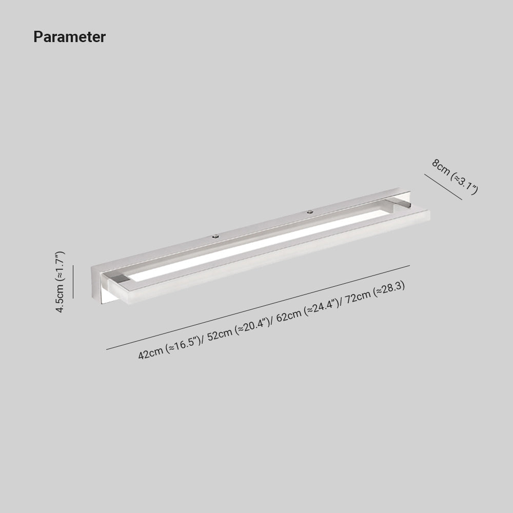 Rectangular White LED Wall Light for Bathroom Mirror, Metal, Acrylic, Modern Mirror Lighting, Splash-Proof IP44 | Sansoti