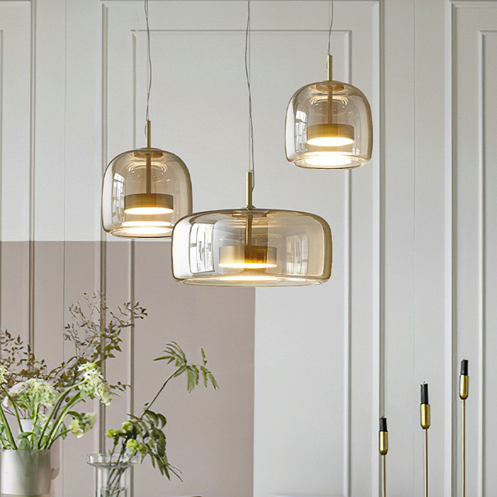 Retro Hanglamp Glas en Metaal Goudkleur LED Verlichting Slaapkamer Woonkamer Eetkamer Vintage Stijl Design | Sansoti