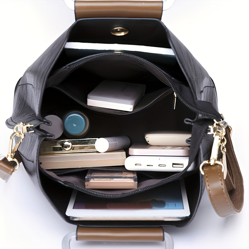 Leren Dames Handtas Zwart Bruin Tweekleurig Design met Praktische Vakken | Sansoti