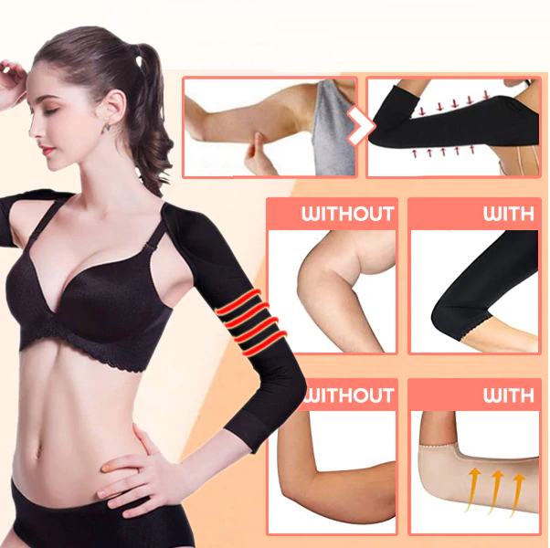 Manchons pour bras avec correction de la posture, noirs et beiges, shapewear compressif, soutien sportif pour femmes | Sansoti