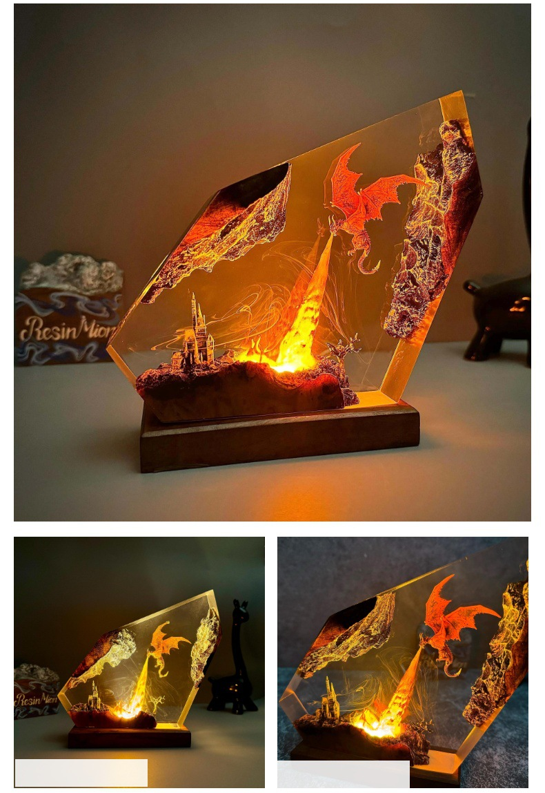 Draak Tafellamp met Vuureffect Hars LED Verlichting Fantasy Sfeer Decoratief Nachtlampje Gothic Woonkamer | Sansoti