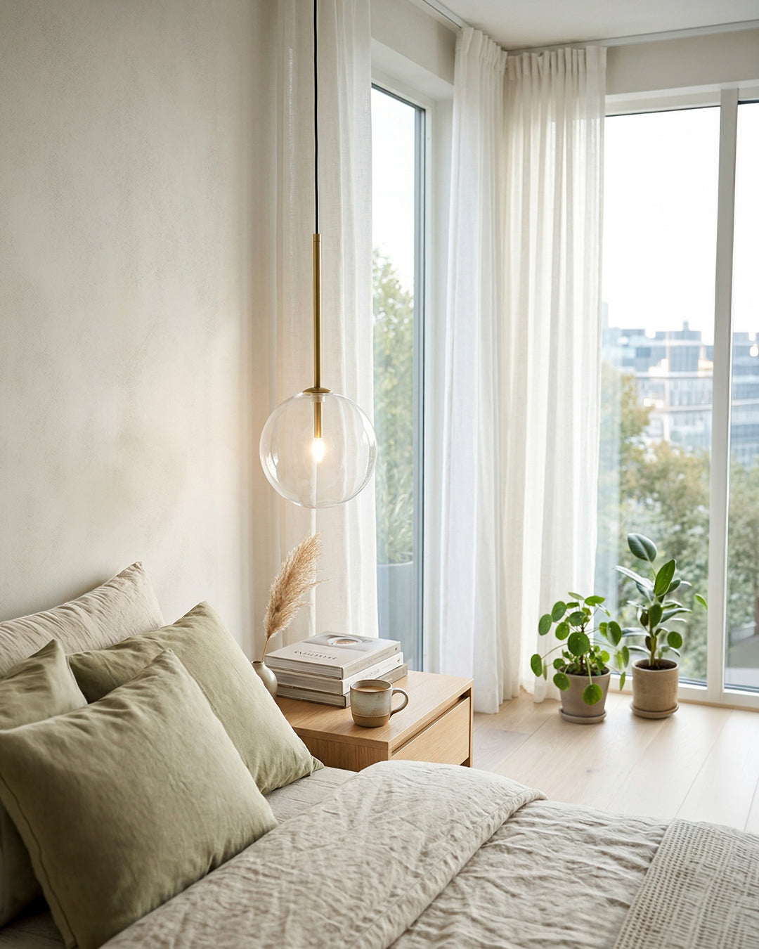 Glazen Hanglamp Bol Messing Chroom Zwart Modern Design Warm Wit 3000K 15cm 20cm 25cm Plafondverlichting Eetkamer | Sansoti