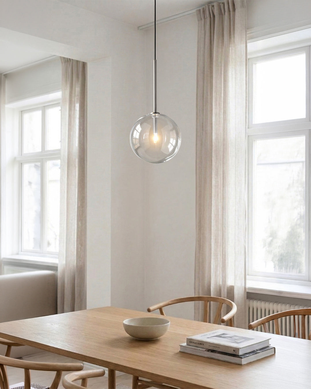 Glazen Hanglamp Bol Messing Chroom Zwart Modern Design Warm Wit 3000K 15cm 20cm 25cm Plafondverlichting Eetkamer | Sansoti