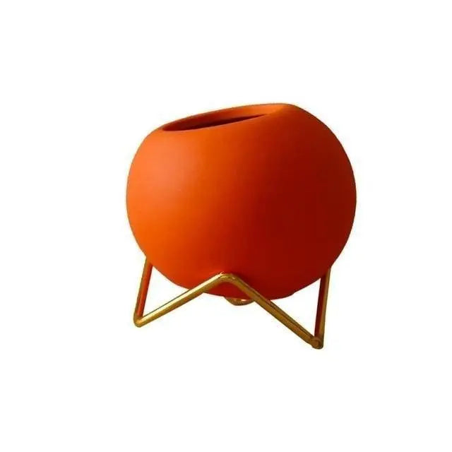 Decoratieve plantenpot keramiek met metalen standaard blauw woonkamer tafel plantenhouder vaasje interieur | Sansoti