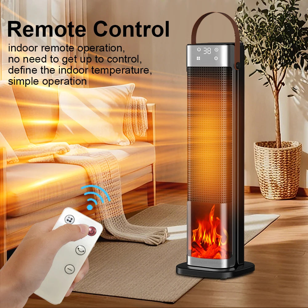 Electric Heater with Flame Effect 2000W Timer Remote Control Tower Heater Cozy Living Room Heating | Sansoti