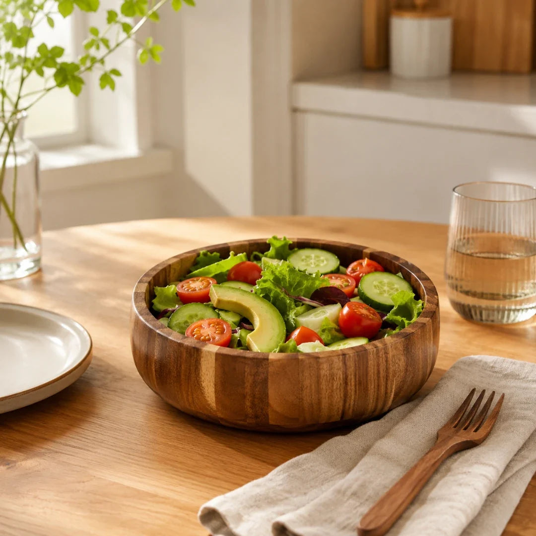 Hand-Painted Wooden Bowl Acacia Wood Round Serving Bowl Salad Bowl Fruit Bowl 6 Sizes Serving | Sansoti