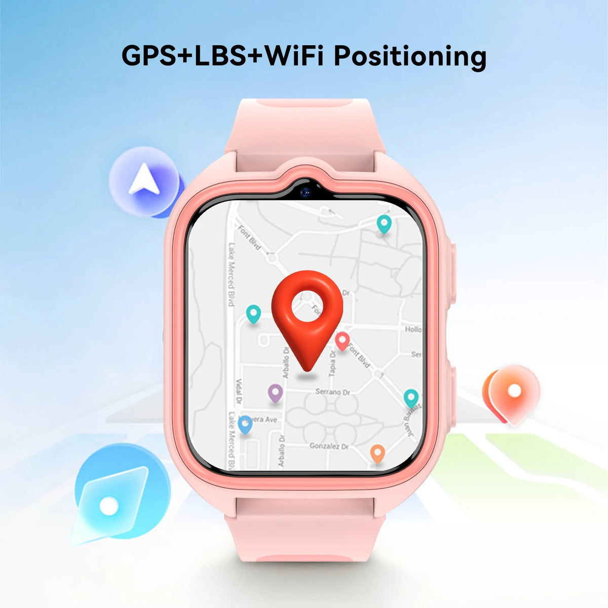 Children's smartwatch with GPS tracking, video calls, 4G, three-way positioning, flashlight, and water resistance | Sansoti