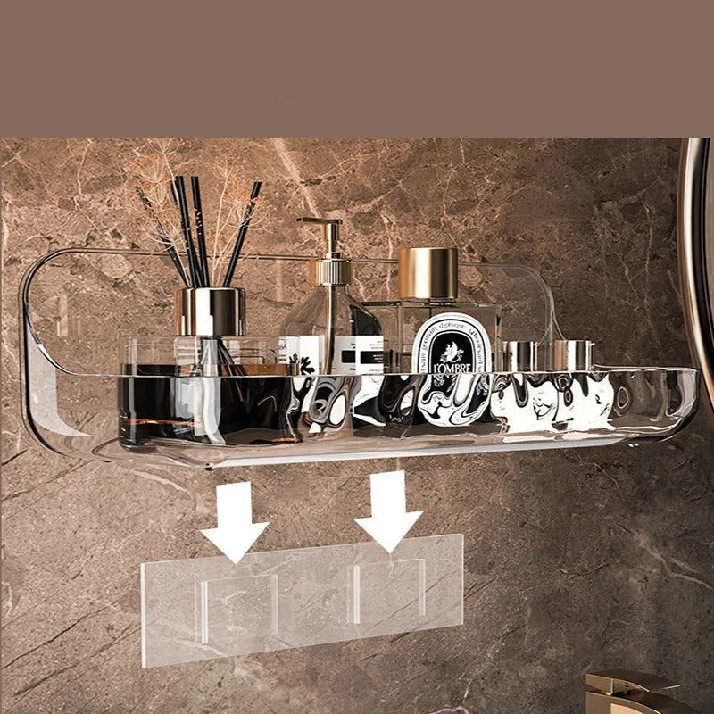 Badkamerrek Wandplank Zonder Boren 24x9x8cm Zelfklevend Montagesysteem | Badkamer Opbergrek Muurbevestiging Glad Oppervlak 5kg Draagvermogen | Sansoti