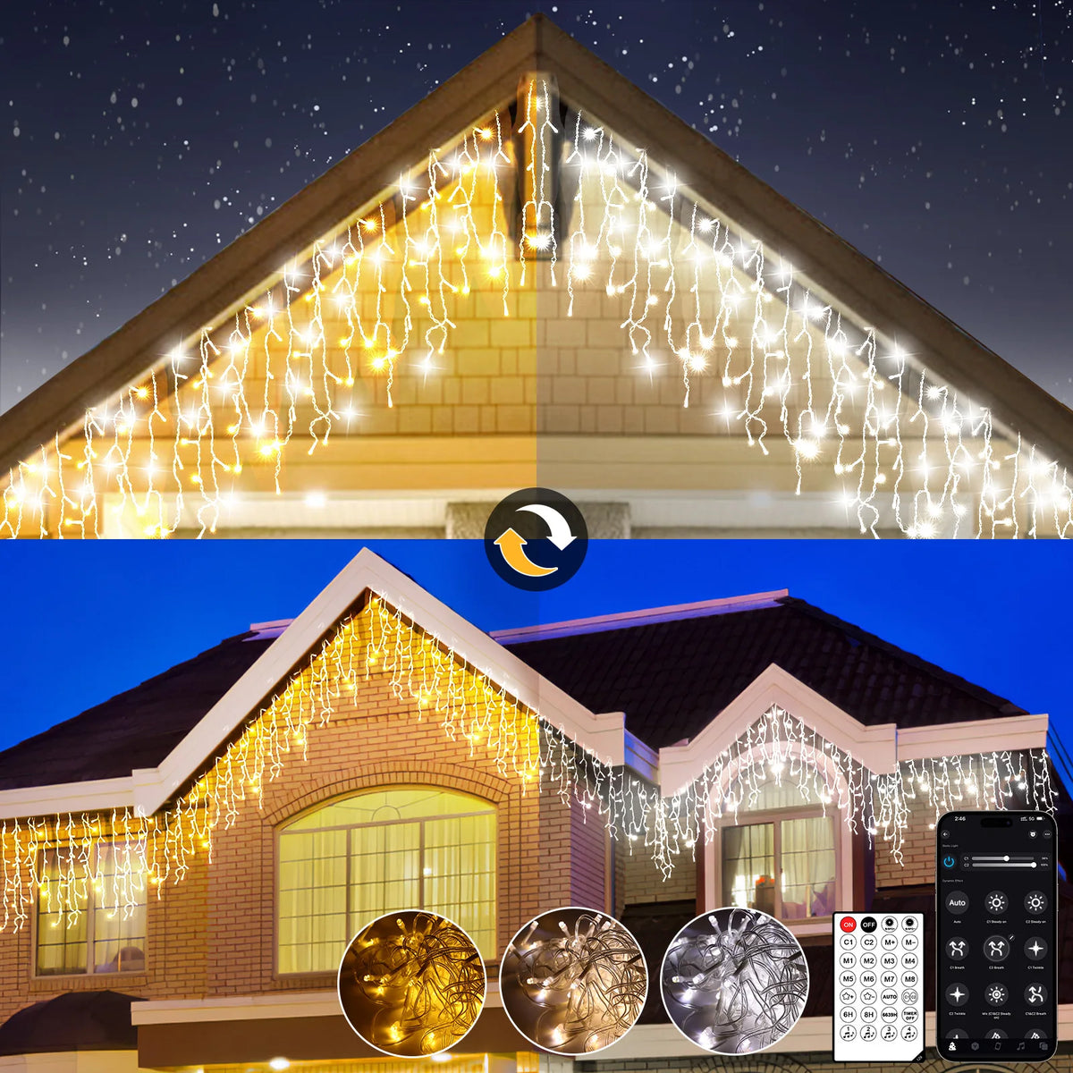 Lichtslinger - Led-ijzerkettingverlichting voor buiten, 5-45m, 200-1800 leds, app + afstandsbediening, 17 modi, muziekmodus, timer, dimbaar, IP65, warm/koud wit/meerkleurig, groepsbediening, kerst