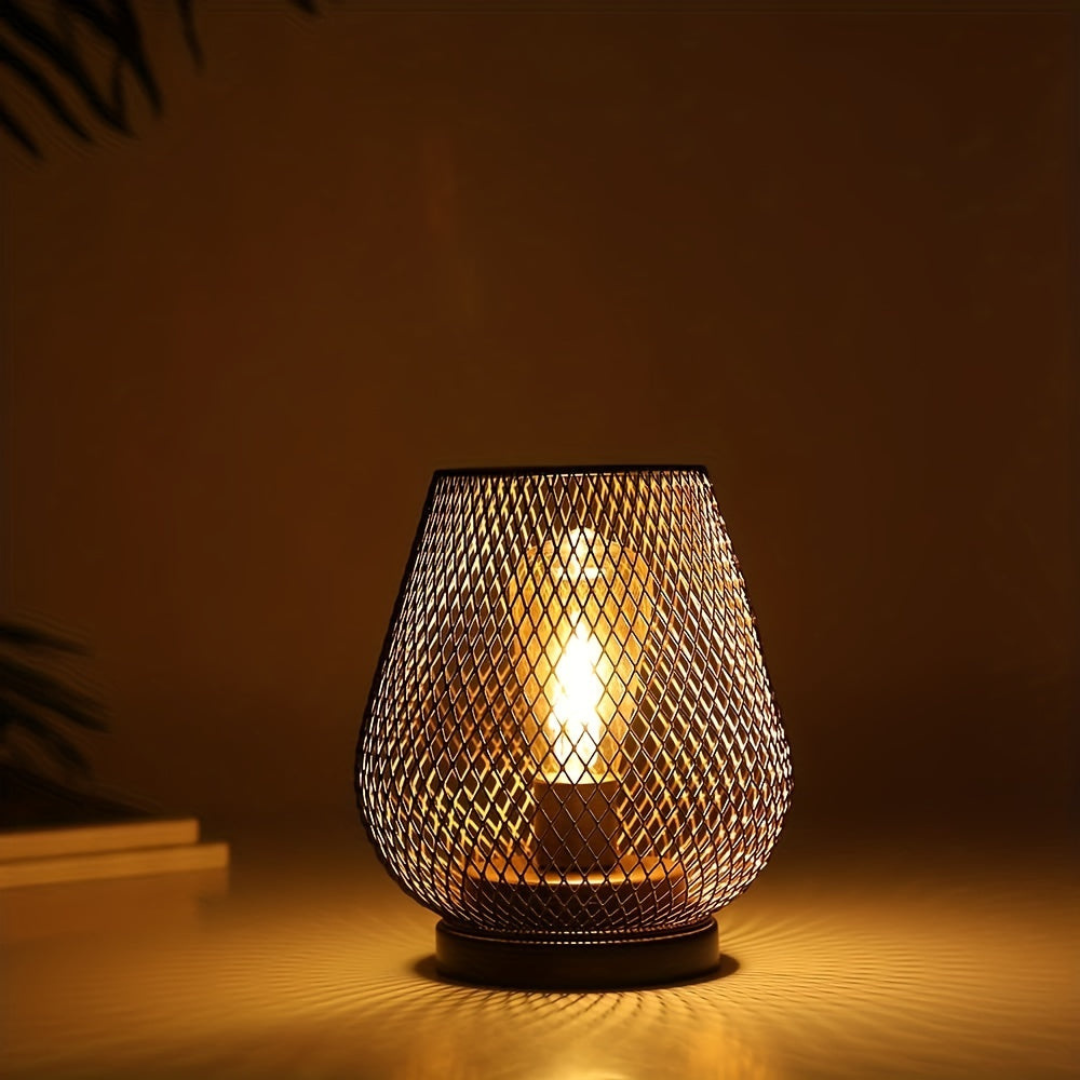 Draadloze LED Lantaarn Mat Zwart Vintage Stijl Batterij Aangedreven Sfeerverlichting Binnen en Buiten Dimbaar | Sansoti