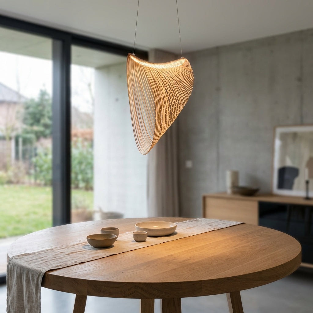 Hanglamp Hout Glas LED Scandinavisch 80 cm Woonkamer Eetkamer Sfeerverlichting Sculpturaal Naturel Pendellamp Plafondlamp Design | Sansoti