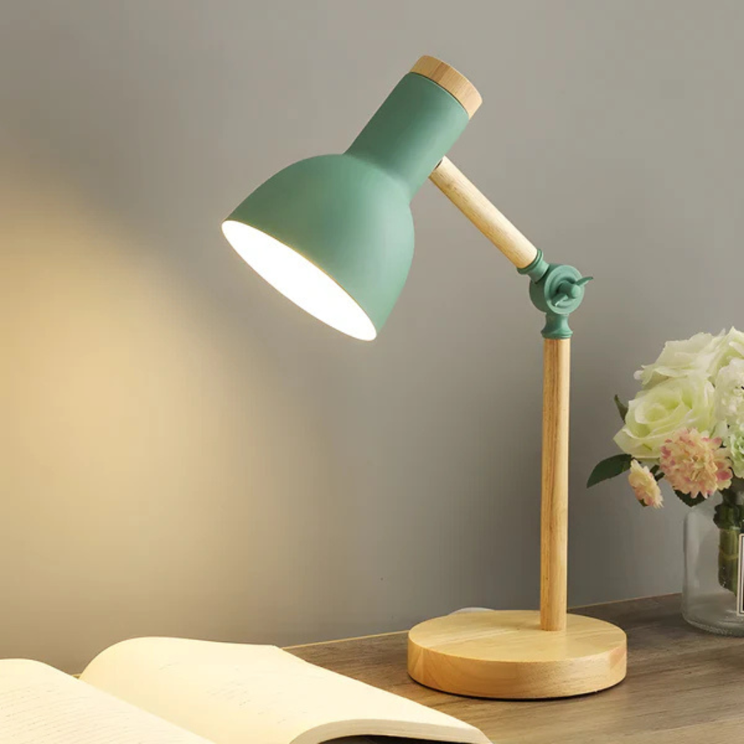 Adjustable Table Lamp Wood and Metal LED Lighting Reading Lamp Desk Lamp for Bedroom Study | Sansoti