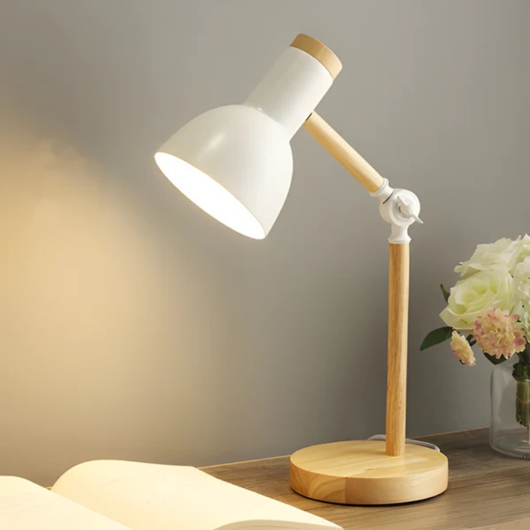 Adjustable Table Lamp Wood and Metal LED Lighting Reading Lamp Desk Lamp for Bedroom Study | Sansoti