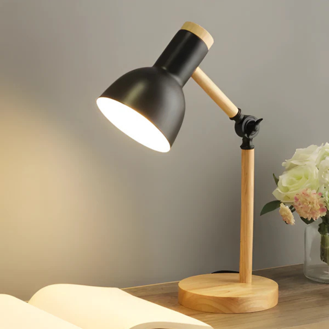 Adjustable Table Lamp Wood and Metal LED Lighting Reading Lamp Desk Lamp for Bedroom Study | Sansoti