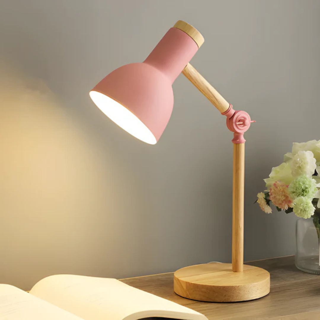 Adjustable Table Lamp Wood and Metal LED Lighting Reading Lamp Desk Lamp for Bedroom Study | Sansoti