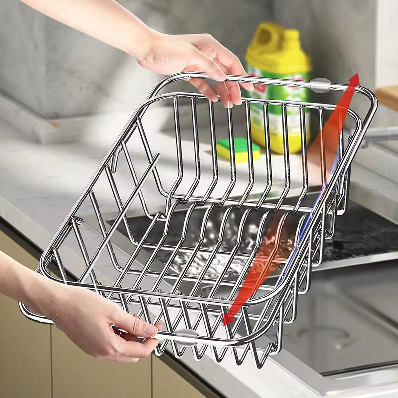 Uitschuifbaar Afdruiprek RVS Gootsteen 34-55 cm Verstelbaar Keuken Organizer Groenten Wassen Servies Afgieten Spoelbak | Sansoti