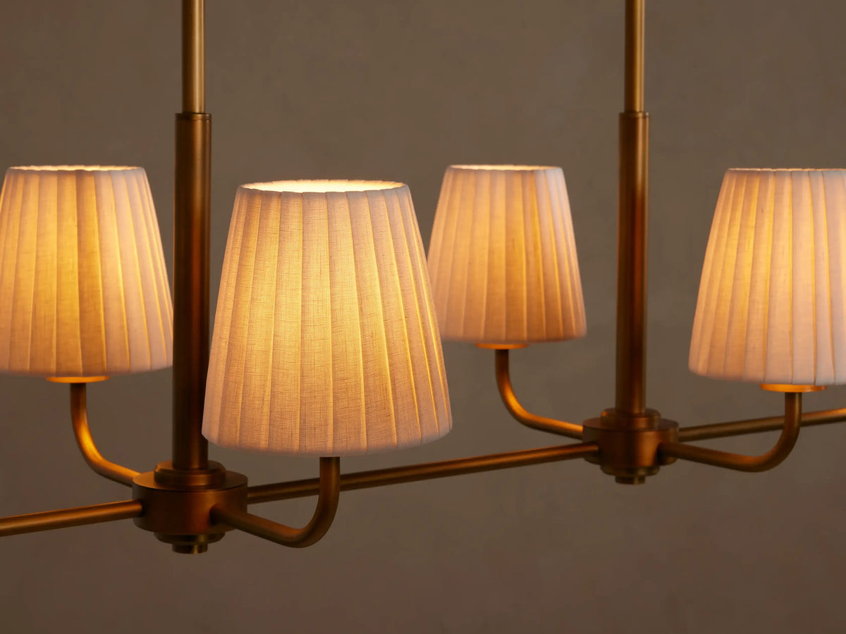 Lineaire Kroonluchter 6 Lichtpunten Messing Afwerking Plissé Kap Eetkamer Slaapkamer Woonkamer Hanglamp | Sansoti