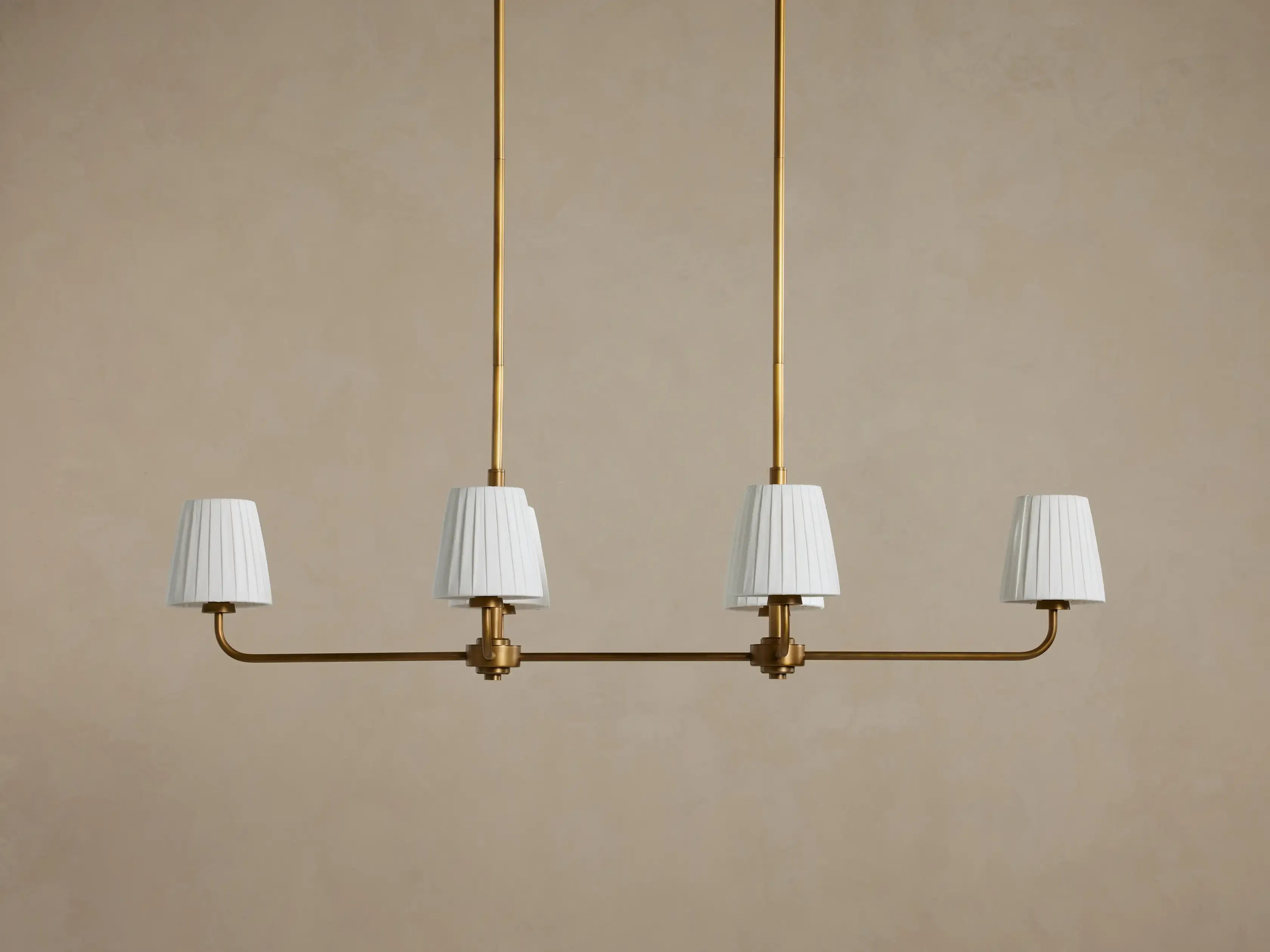 Lineaire Kroonluchter 6 Lichtpunten Messing Afwerking Plissé Kap Eetkamer Slaapkamer Woonkamer Hanglamp | Sansoti