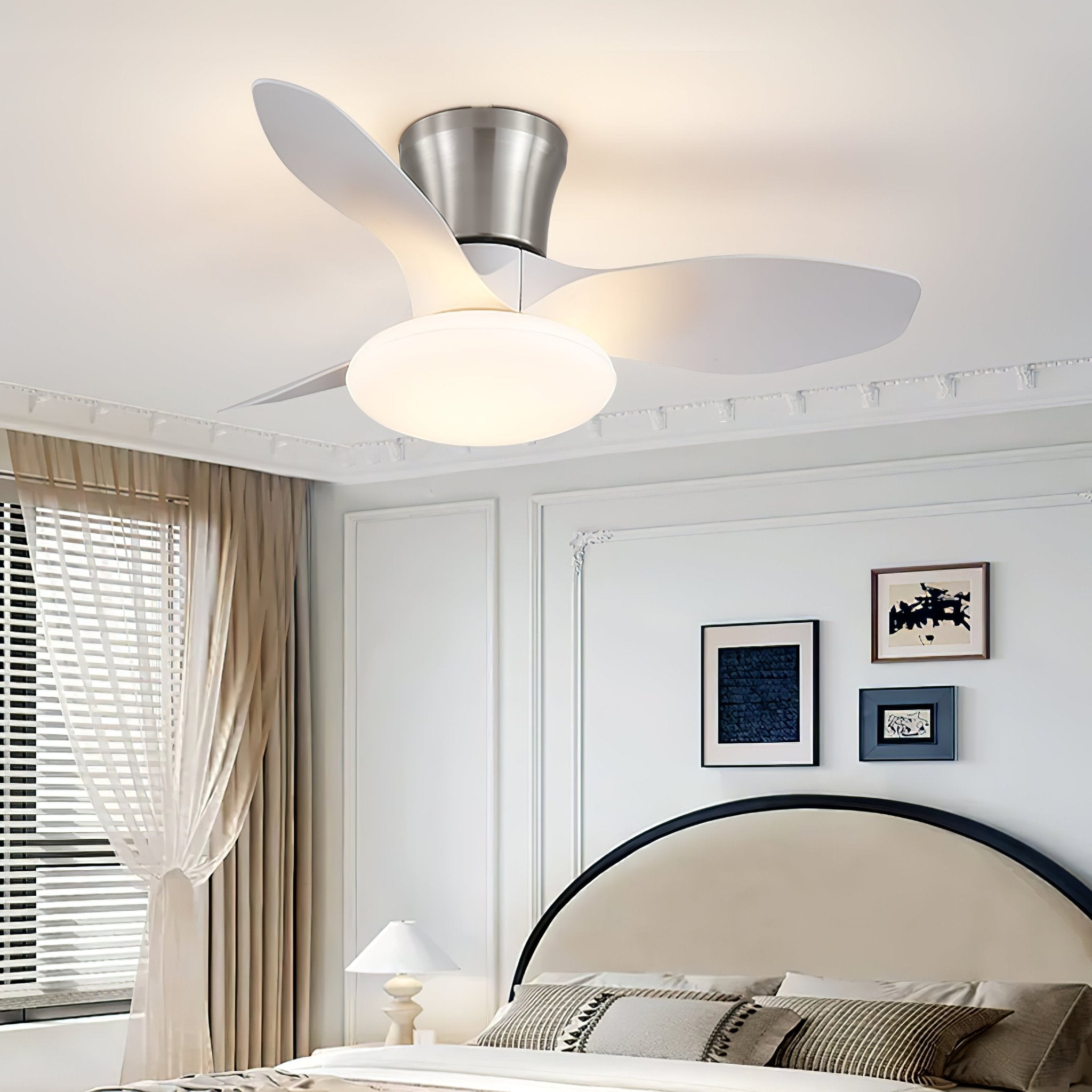 Ventilateur de plafond design moderne avec éclairage LED | Pales en bois | Sansoti