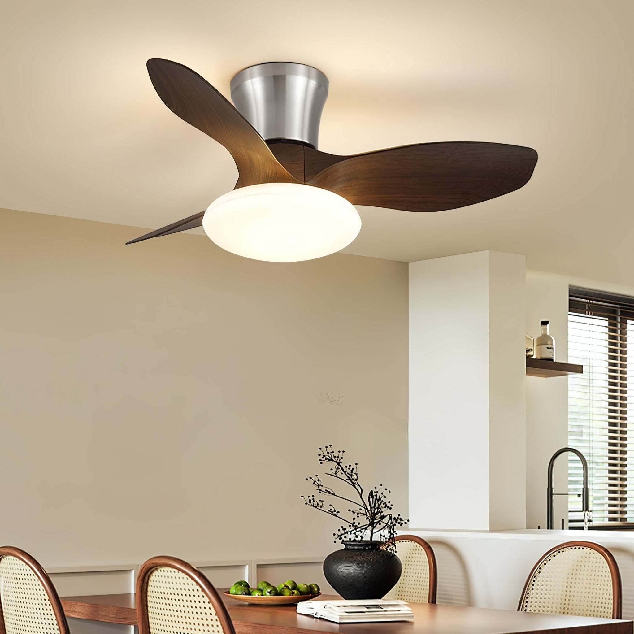 Ventilateur de plafond design moderne avec éclairage LED | Pales en bois | Sansoti