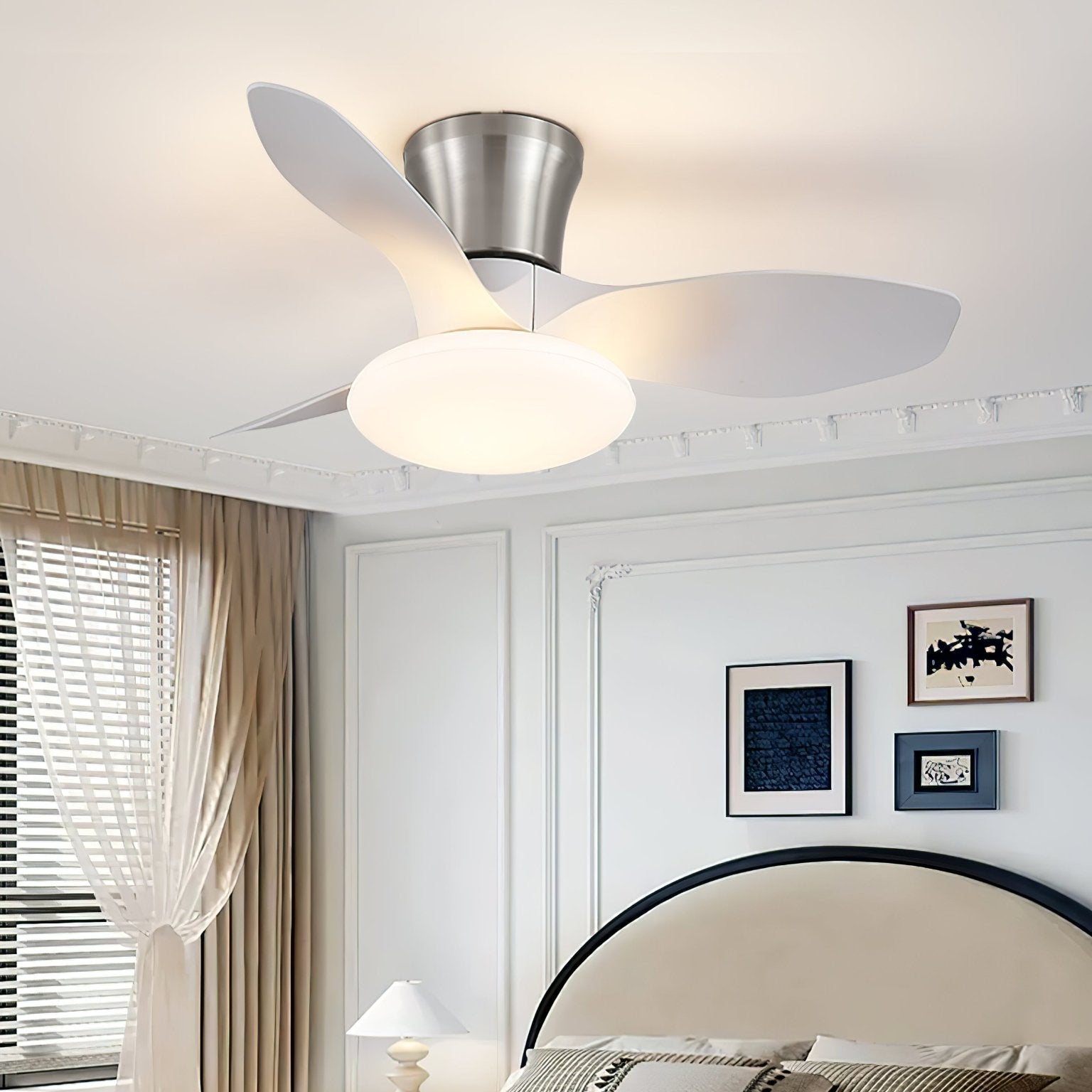 Ventilateur de plafond design moderne avec éclairage LED | Pales en bois | Sansoti