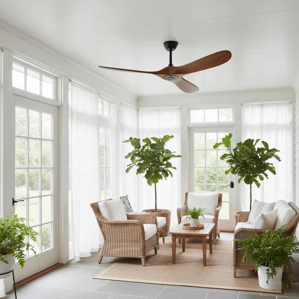 Plafondventilator met Houten Bladen en Stille DC Motor 106-132cm 6 Snelheden Afstandsbediening Klimaatbeheersing voor Woonkamer Slaapkamer Ventilatie | Sansoti