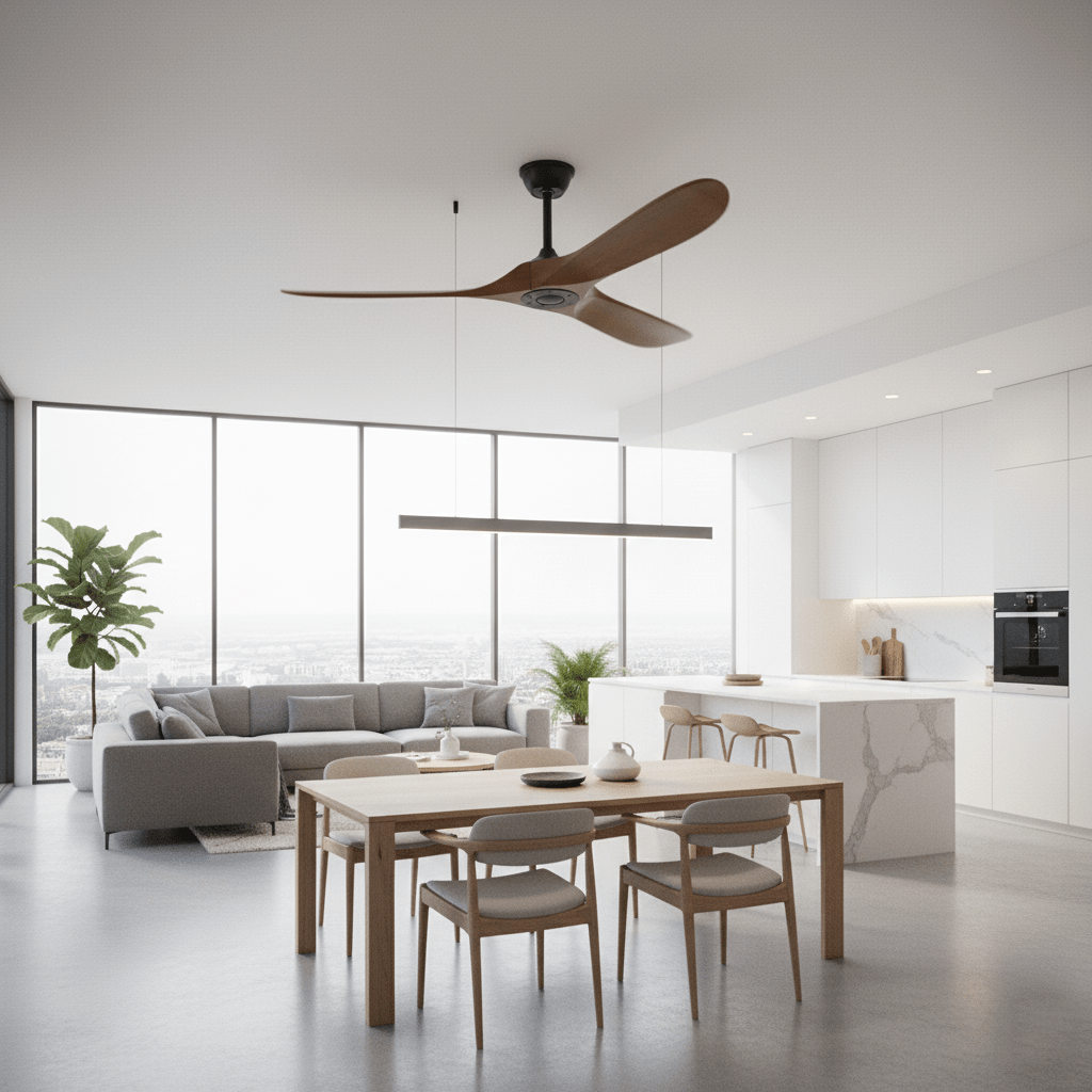 Plafondventilator met Houten Bladen en Stille DC Motor 106-132cm 6 Snelheden Afstandsbediening Klimaatbeheersing voor Woonkamer Slaapkamer Ventilatie | Sansoti