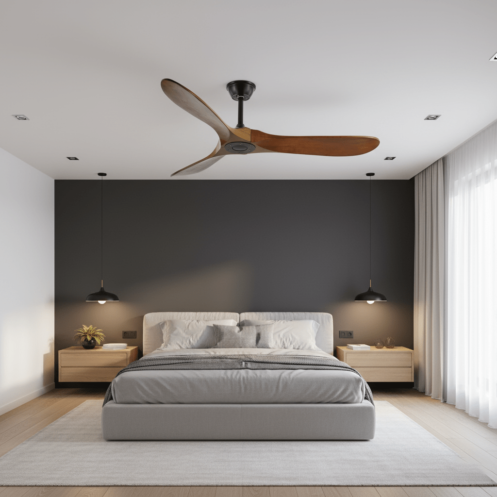 Plafondventilator met Houten Bladen en Stille DC Motor 106-132cm 6 Snelheden Afstandsbediening Klimaatbeheersing voor Woonkamer Slaapkamer Ventilatie | Sansoti