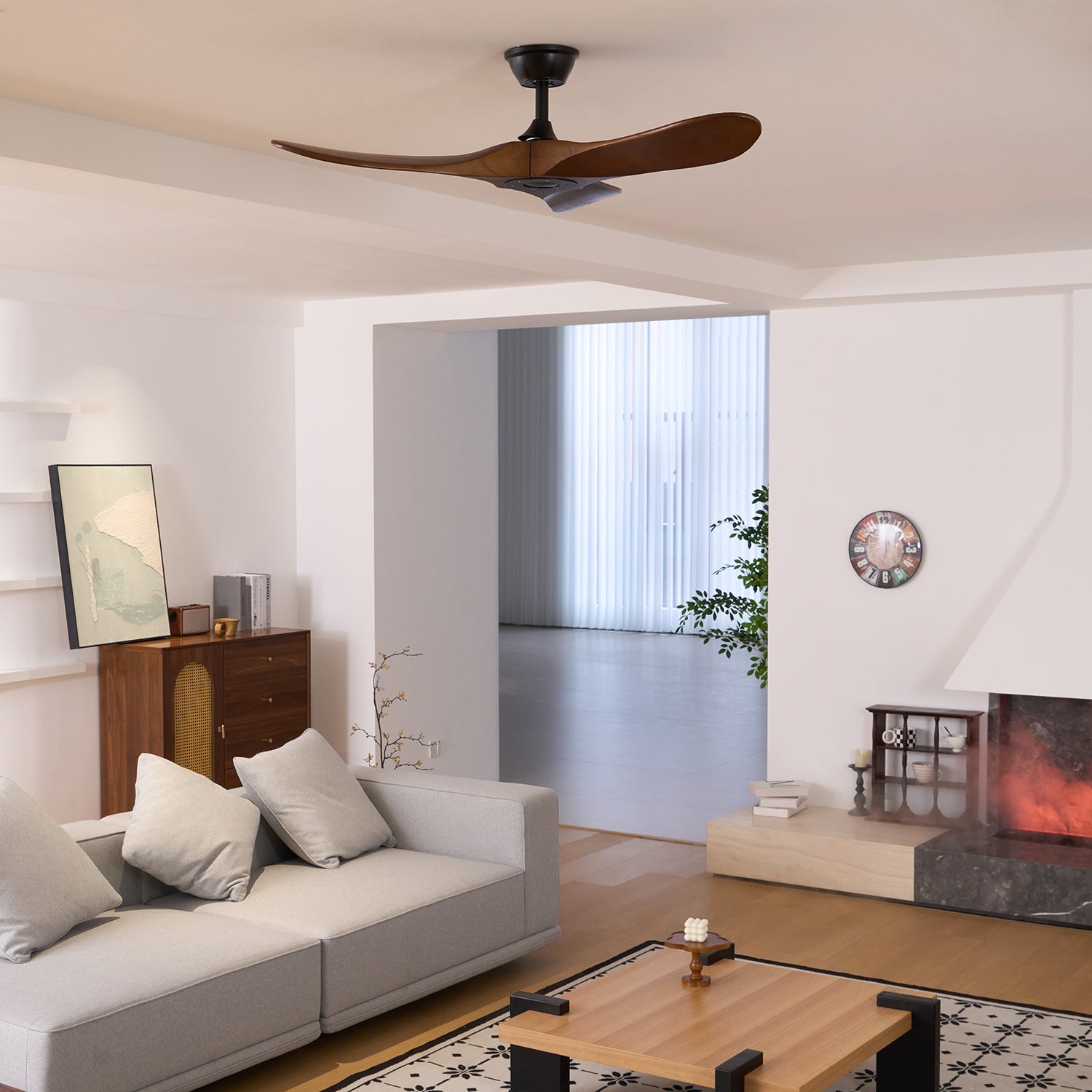 Plafondventilator met Houten Bladen en Stille DC Motor 106-132cm 6 Snelheden Afstandsbediening Klimaatbeheersing voor Woonkamer Slaapkamer Ventilatie | Sansoti