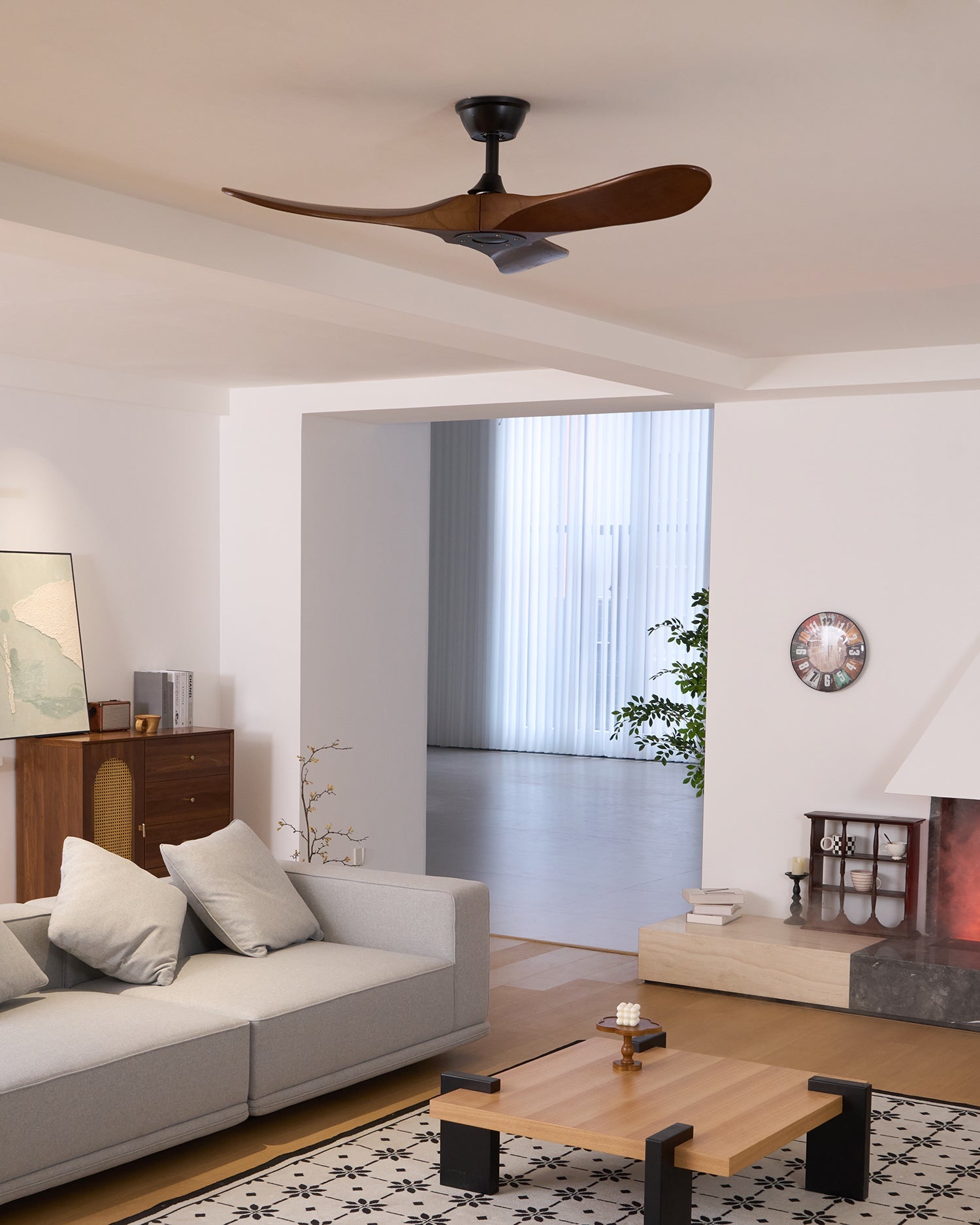 Plafondventilator met Houten Bladen en Stille DC Motor 106-132cm 6 Snelheden Afstandsbediening Klimaatbeheersing voor Woonkamer Slaapkamer Ventilatie | Sansoti