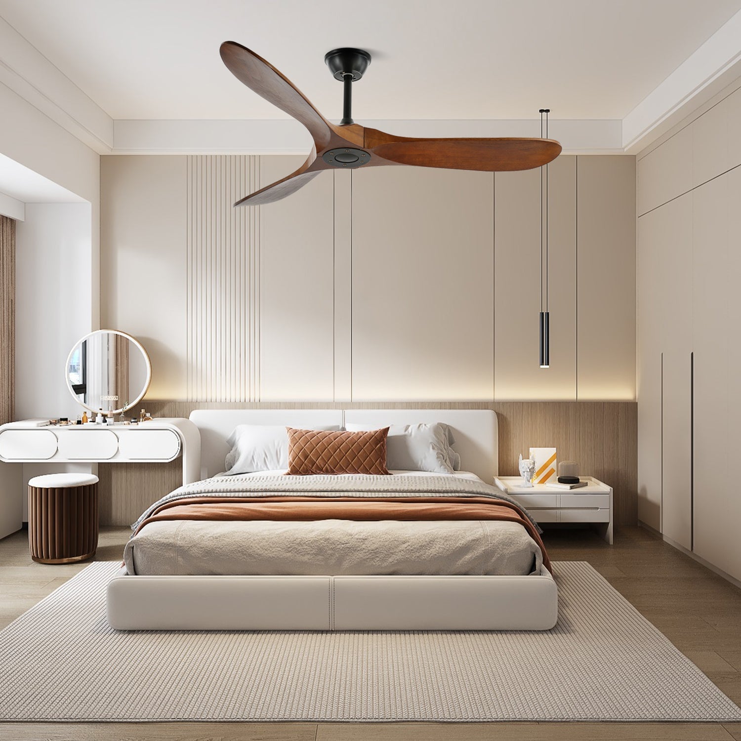 Plafondventilator met Houten Bladen en Stille DC Motor 106-132cm 6 Snelheden Afstandsbediening Klimaatbeheersing voor Woonkamer Slaapkamer Ventilatie | Sansoti