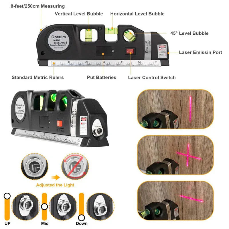 4-in-1 Multifunctioneel Lasermeetapparaat met Rolmaat en Waterpas – Precisie Meetgereedschap voor Doe-Het-Zelvers en Professionals | Sansoti