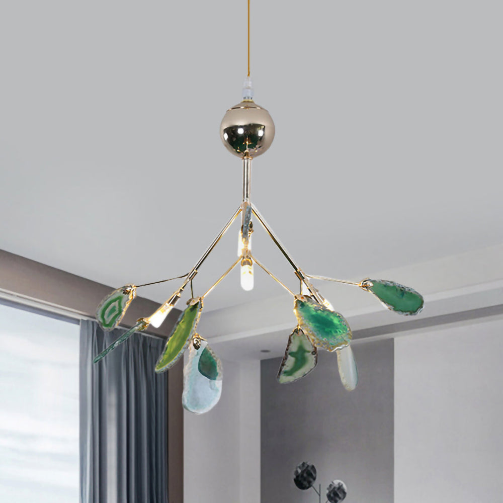 Agaat Kristal Kroonluchter met Natuursteen – Exclusieve Hanglamp voor Eetkamer, Woonkamer en Kantoor | Sansoti