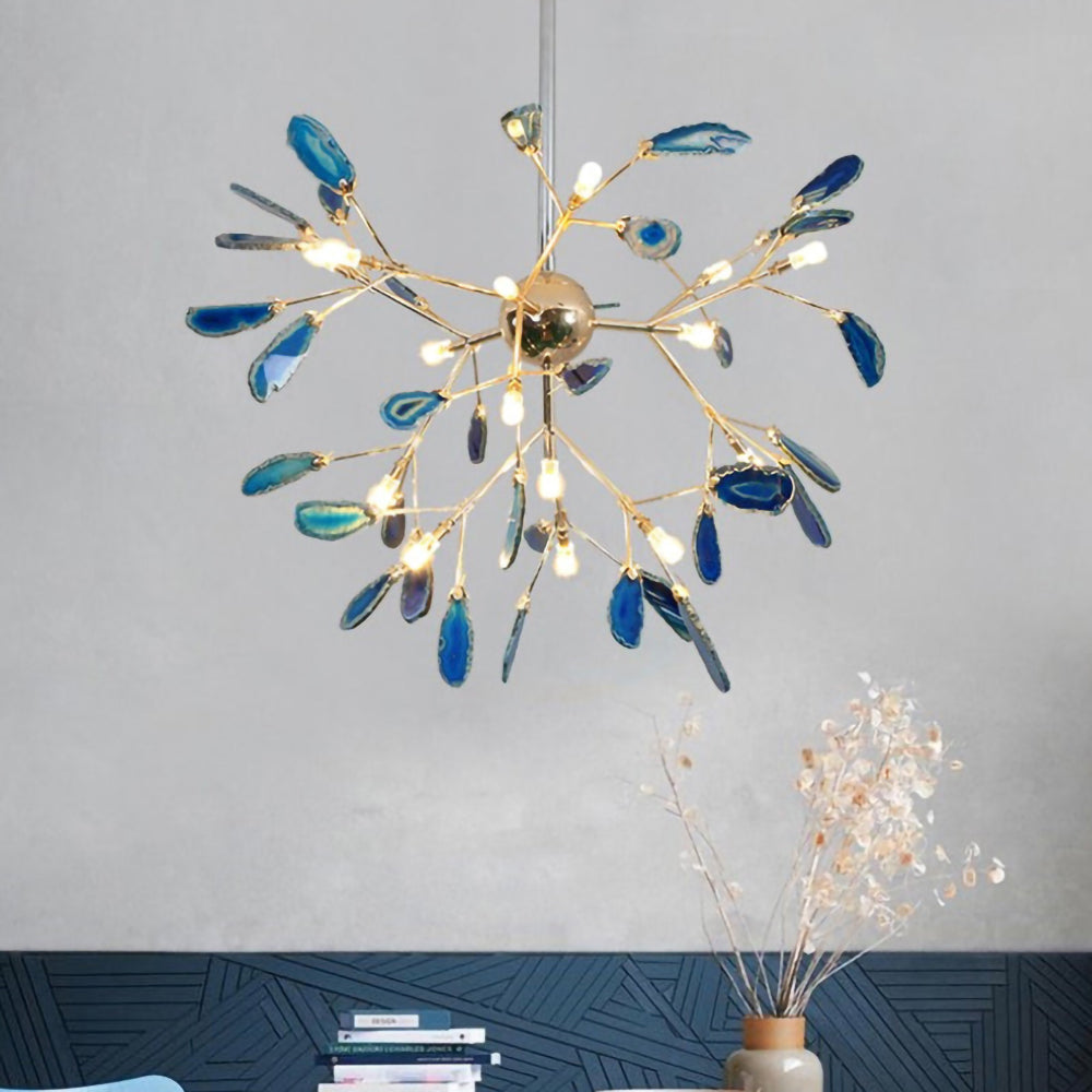 Agaat Kristal Kroonluchter met Natuursteen – Exclusieve Hanglamp voor Eetkamer, Woonkamer en Kantoor | Sansoti