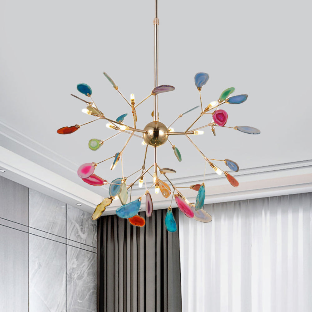 Agaat Kristal Kroonluchter met Natuursteen – Exclusieve Hanglamp voor Eetkamer, Woonkamer en Kantoor | Sansoti