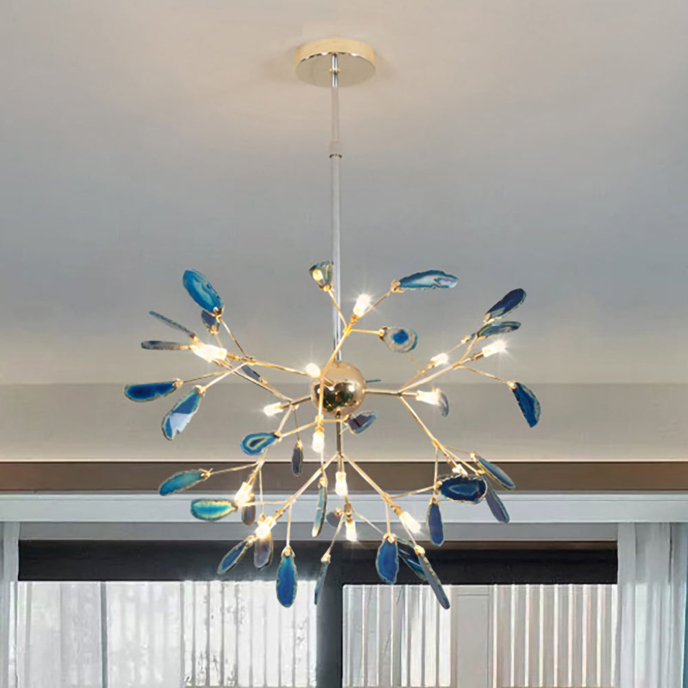 Agaat Kristal Kroonluchter met Natuursteen – Exclusieve Hanglamp voor Eetkamer, Woonkamer en Kantoor | Sansoti