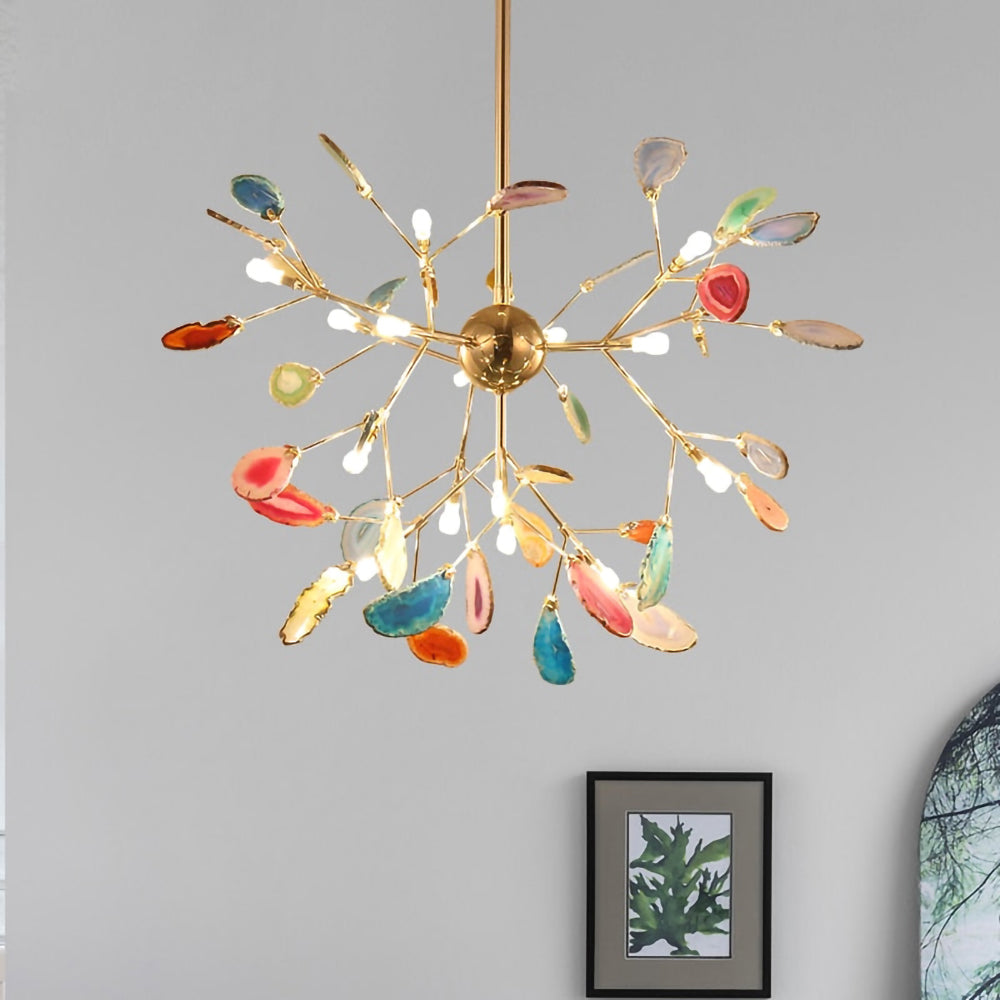 Agaat Kristal Kroonluchter met Natuursteen – Exclusieve Hanglamp voor Eetkamer, Woonkamer en Kantoor | Sansoti