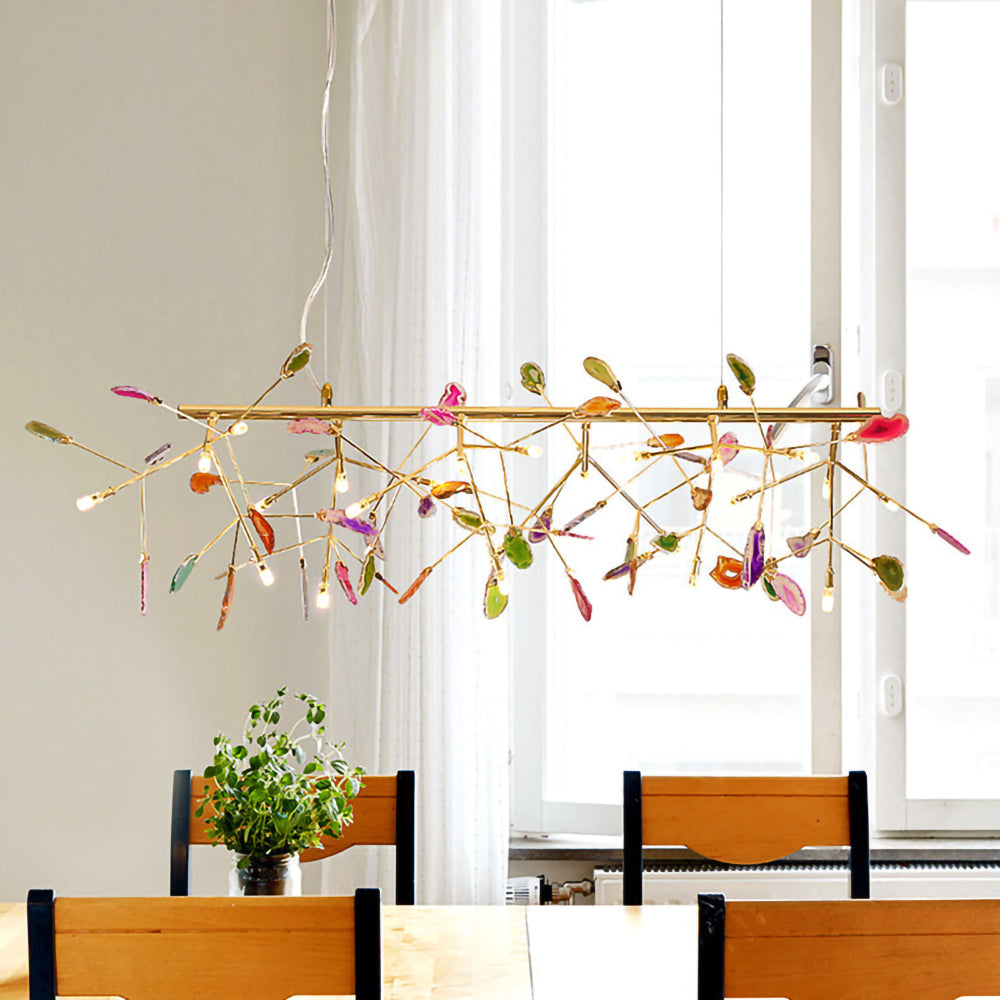 Agaat Kristal Kroonluchter met Natuursteen – Exclusieve Hanglamp voor Eetkamer, Woonkamer en Kantoor | Sansoti