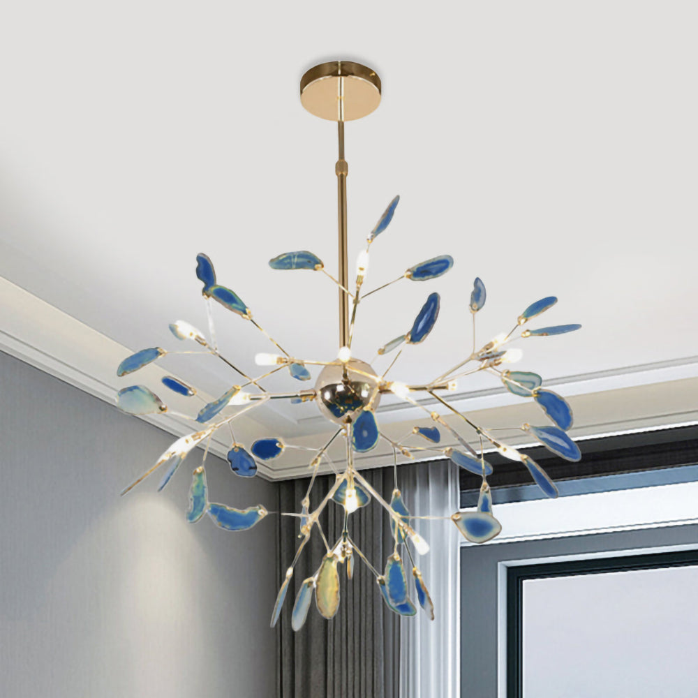 Agaat Kristal Kroonluchter met Natuursteen – Exclusieve Hanglamp voor Eetkamer, Woonkamer en Kantoor | Sansoti
