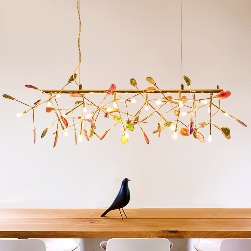 Agaat Kristal Kroonluchter met Natuursteen – Exclusieve Hanglamp voor Eetkamer, Woonkamer en Kantoor | Sansoti