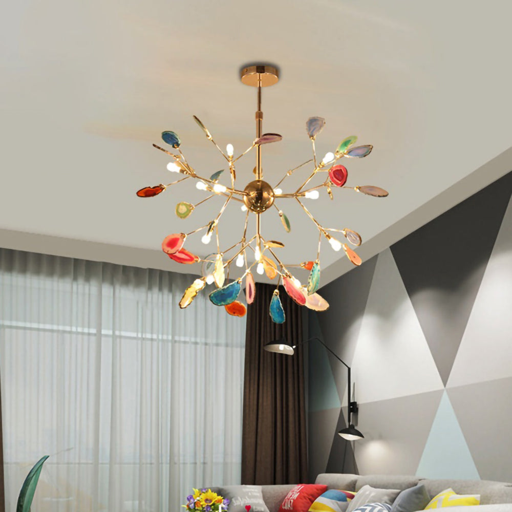 Agaat Kristal Kroonluchter met Natuursteen – Exclusieve Hanglamp voor Eetkamer, Woonkamer en Kantoor | Sansoti