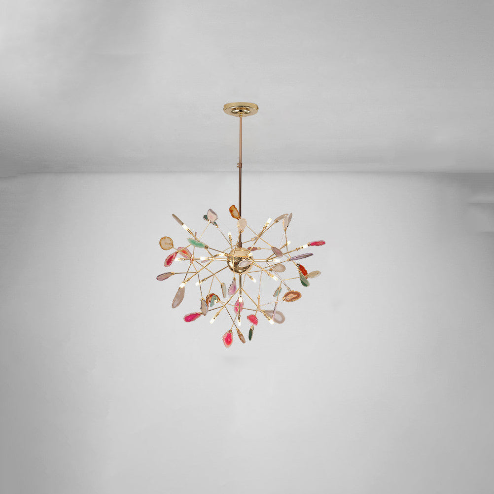 Agaat Kristal Kroonluchter met Natuursteen – Exclusieve Hanglamp voor Eetkamer, Woonkamer en Kantoor | Sansoti