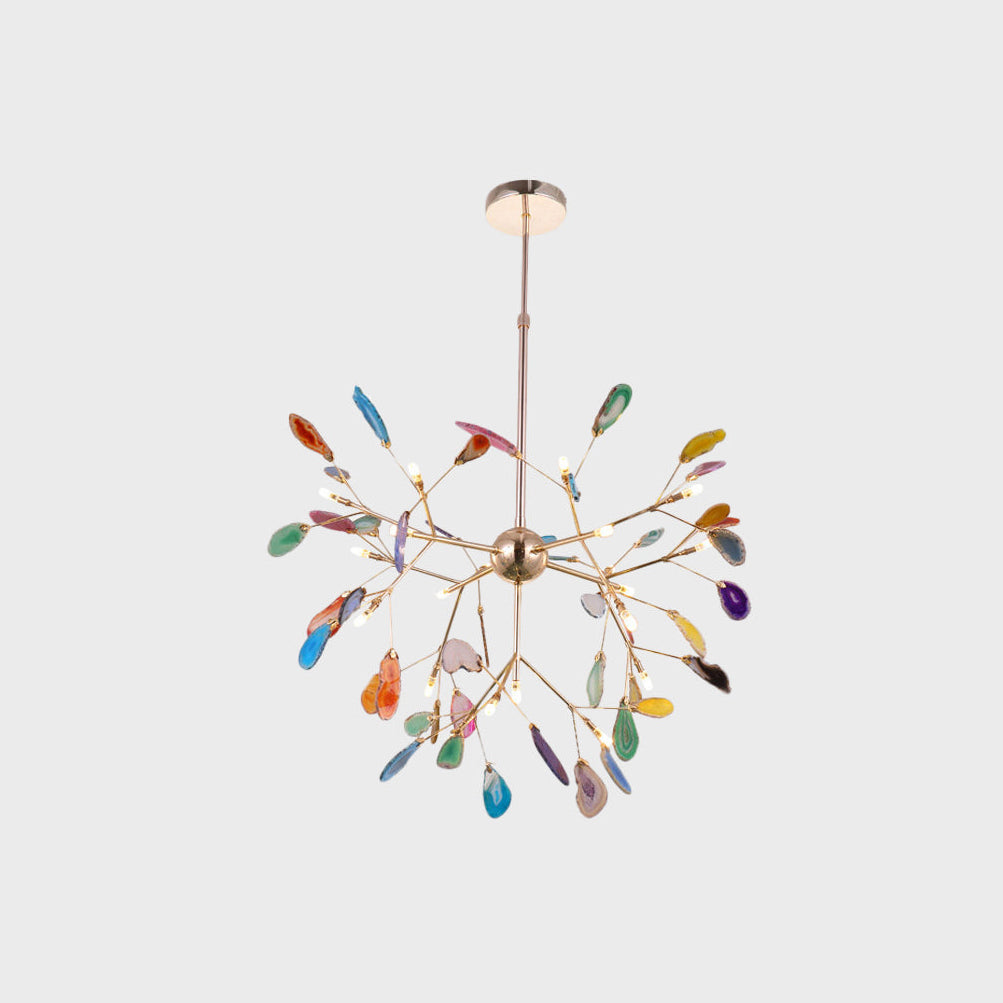 Agaat Kristal Kroonluchter met Natuursteen – Exclusieve Hanglamp voor Eetkamer, Woonkamer en Kantoor | Sansoti