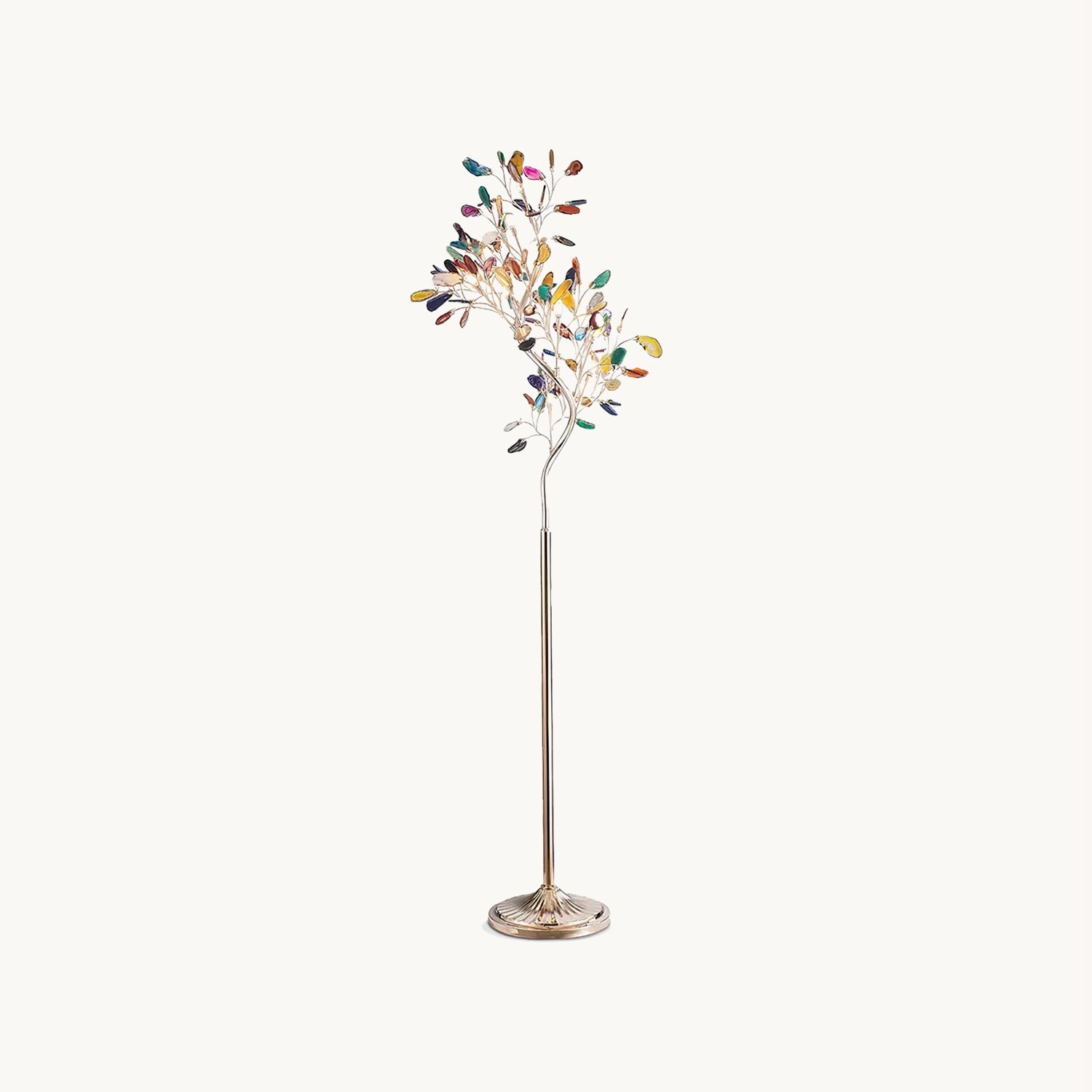 Agaat Vloerlamp – 8-Lampen Boomvorm Natuursteen Sculptuur 175 cm Koperen Finish Stained-Glass Effect Amber Blauw Groen Roze Paars Multicolor Statement Piece | Sansoti