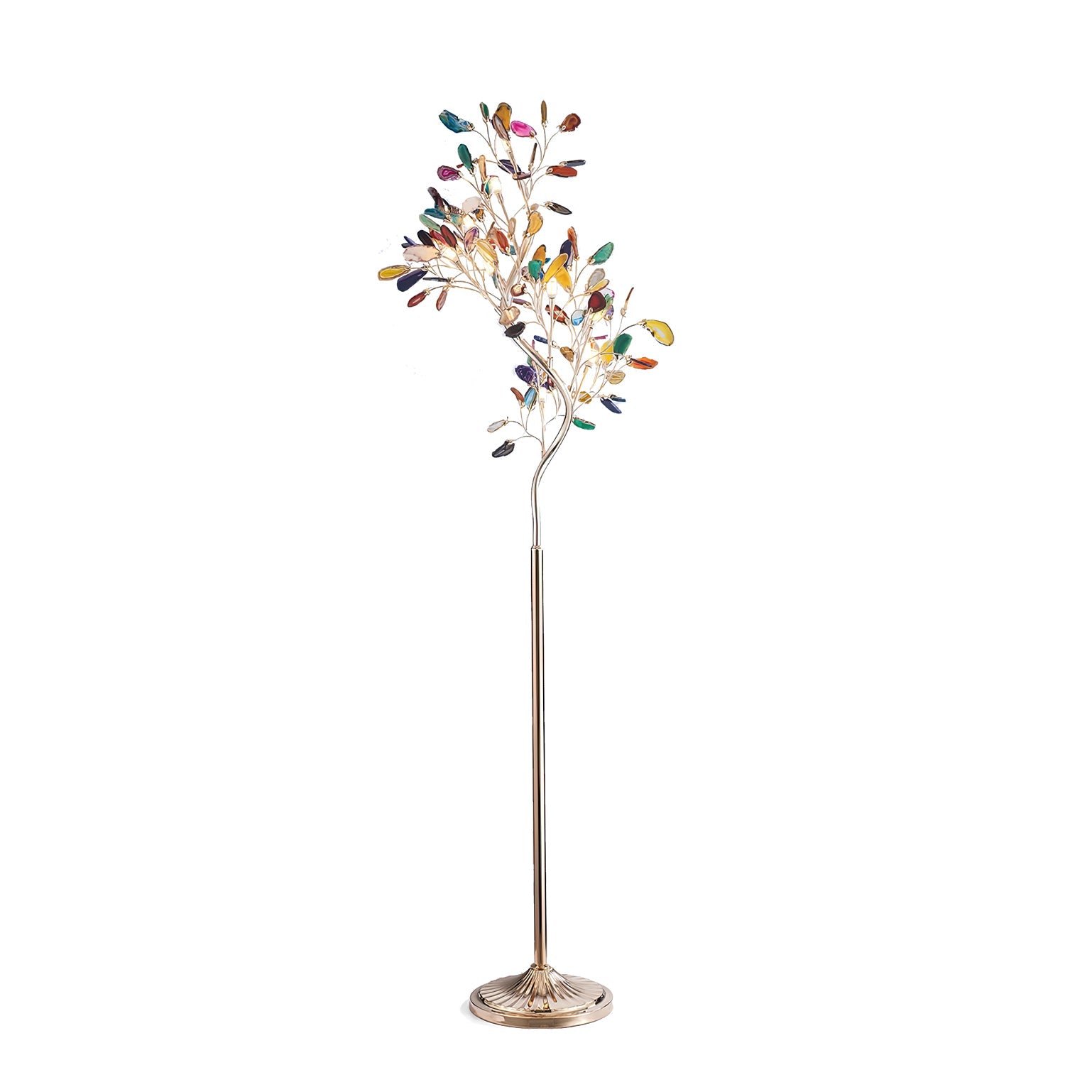 Agaat Vloerlamp – 8-Lampen Boomvorm Natuursteen Sculptuur 175 cm Koperen Finish Stained-Glass Effect Amber Blauw Groen Roze Paars Multicolor Statement Piece | Sansoti