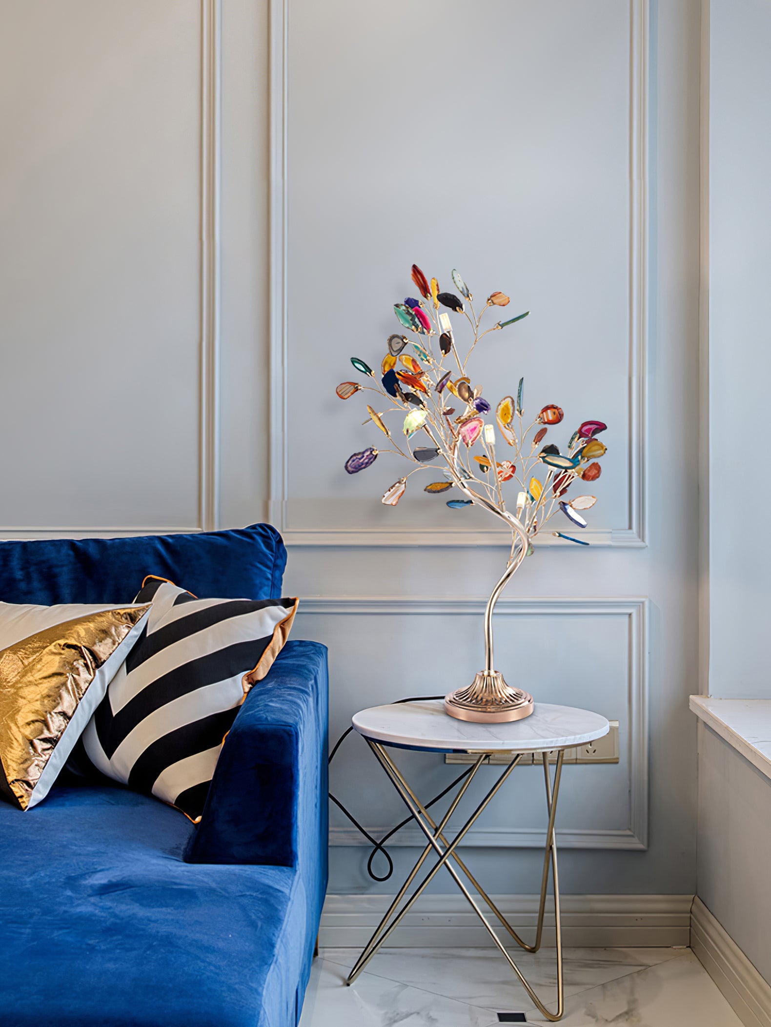 Agaat Kroonluchter – Natuursteen Hanglamp met Rozégouden Frame voor Hoge Ruimtes – Ø 65 cm & Ø 85 cm | Sansoti