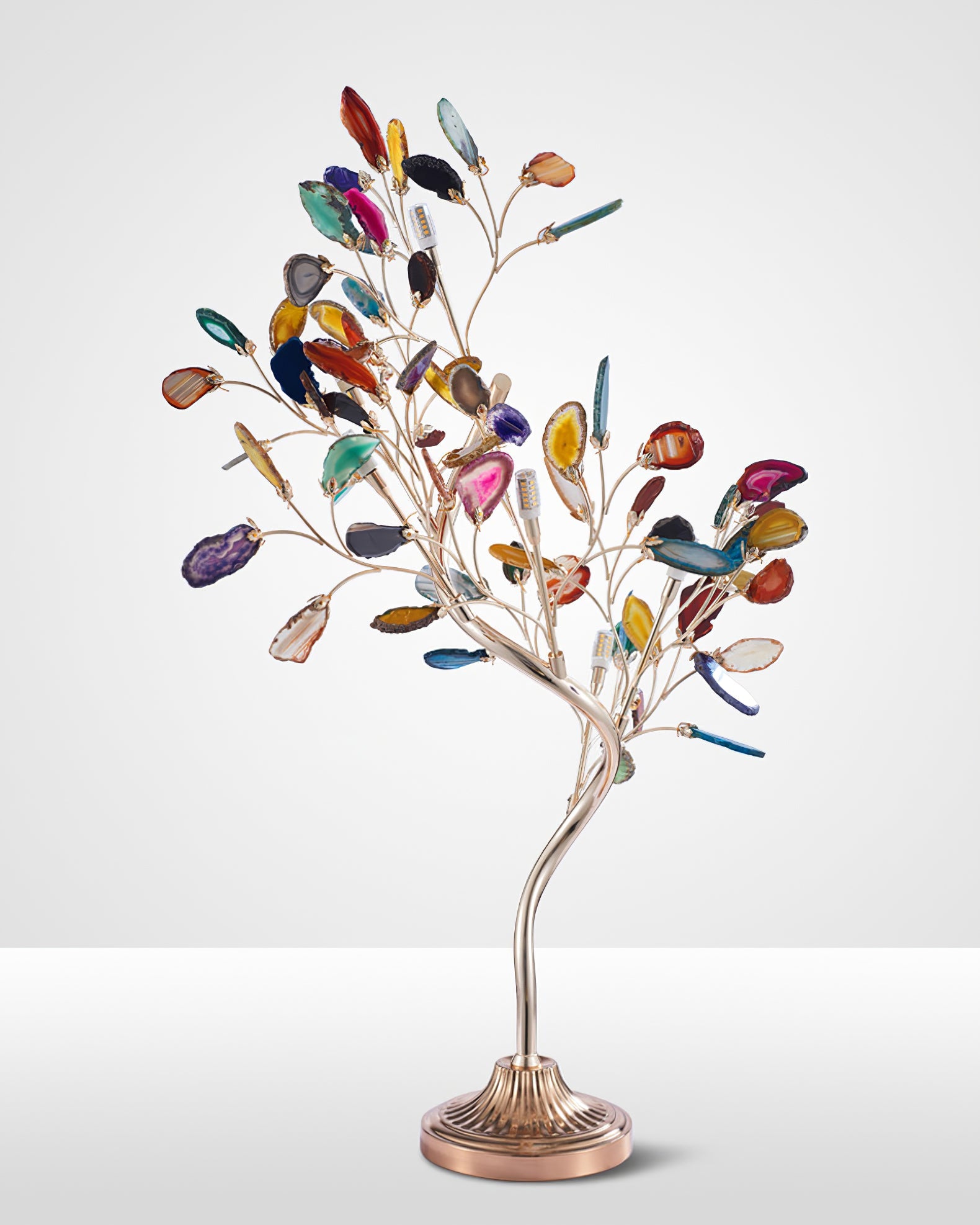 Agaat Kroonluchter – Natuursteen Hanglamp met Rozégouden Frame voor Hoge Ruimtes – Ø 65 cm & Ø 85 cm | Sansoti